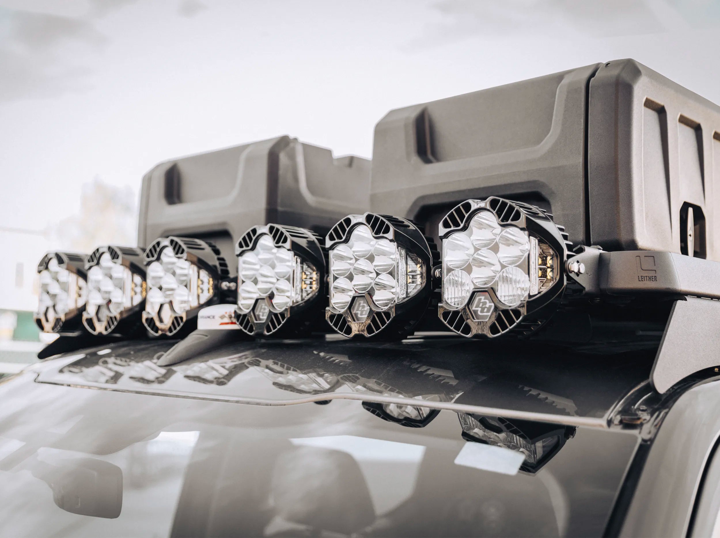 LED LIGHTS MOUNTED ON ACS ROOF RACK USING ACS ROOF LIGHT BRACKETS 