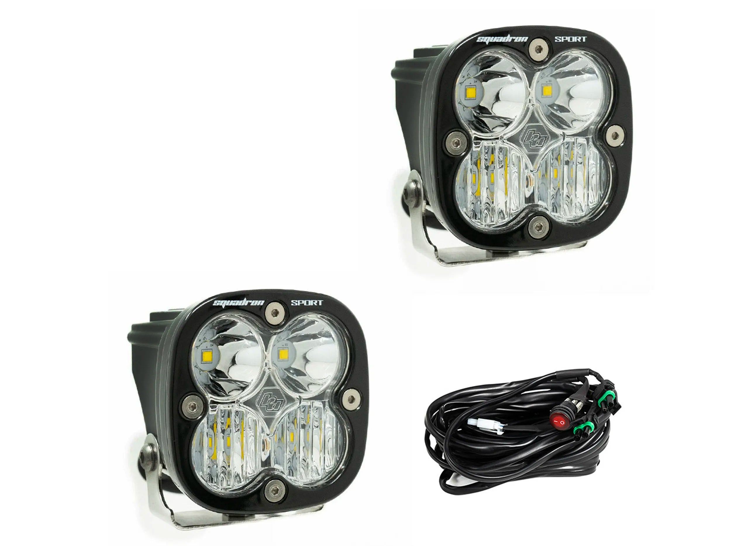 BAJA DESIGNS -  Squadron Sport Black LED Auxiliary Light Pod Pair - Driving Combo - CLEAR