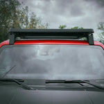 FRONT VIEW OF ACS ROOF RACK INSTALLED ON RED FORD BRONCO