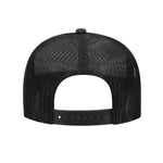 REAR VIEW OF BLACK AND WHITE TRUCKER FOAM HAT WITH LEITNER USA LOGO