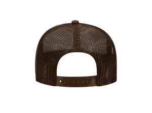 REAR VIEW BROAN AND TAN FOAM TRUCKER HAT WITH BROWN LEITNER LOGO