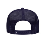 REAR VIEW NAVY BLUE FOAM TRUCKER HAT WITH LIGHT BLUE LEITNER LOGO