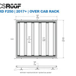 DIAGRAM OF ACS ROOF RACK F250 OVER CAB RACK WITH MEASUREMENTS