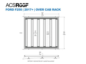 DIAGRAM OF ACS ROOF RACK F250 OVER CAB RACK WITH MEASUREMENTS