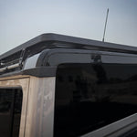 CLOSE UP REAR VIEW OF INEOS GRENADIER QUARTER MASTER HALF LENGTH PLATFORM ROOF RACK 
