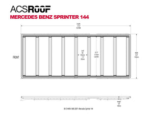 DIAGRAM OF ACS ROOF RACK FOR MERCEDES BENZ SPRINTER 144 AND MEASUREMENTS