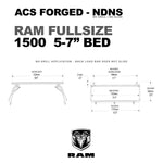 DIAGRAM OF ACS FORGED NO DRILL NO SLIDE BED RACK FOR RAM FULL SIZE 1500 5-7" BED AND MEASUREMENTS