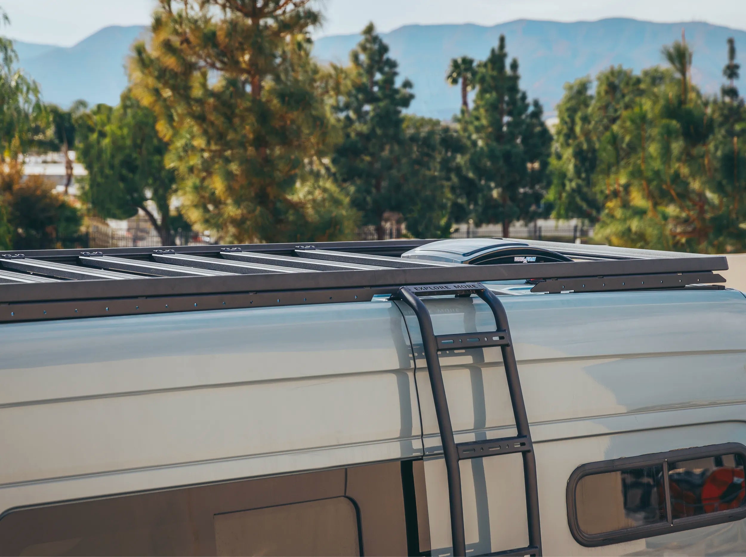 TOP VIEW OF ROOF RACK ON SPRINTER BUS