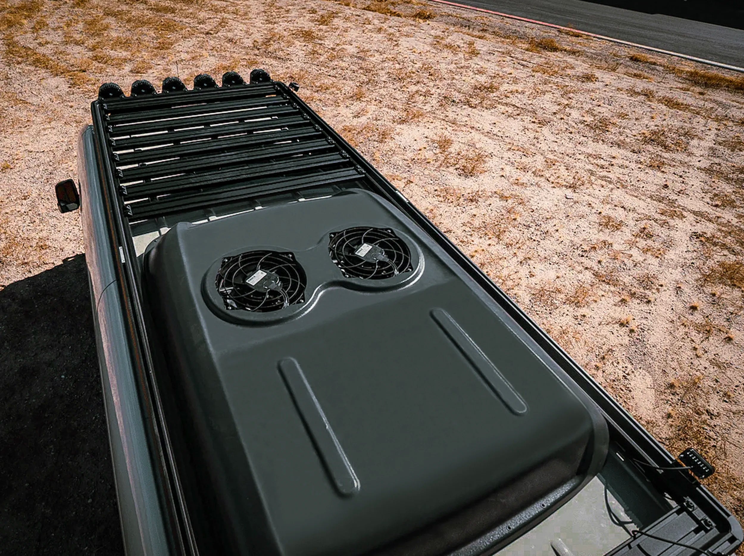 ABOVE VIEW OF SPRINTER BUS SHOWCASING ROOF RACK 