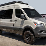 SIDE VIEW OF SPRINTER BUS WITH ROOF RACK 