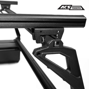 CLOSE UP VIEW OF STATIONARY LOAD BAR ON ACS TONNEAU RACK 