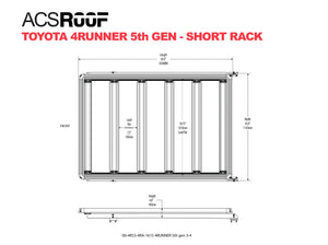 DIAGRAM OF ACS ROOF TOYOTA 4RUNNER 5TH GEN SHORT RACK AND MEASUREMENTS