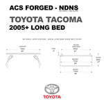 DIAGRAM OF ACS FORGED NO DRILL NO SLIDE BED RACK FOR TOYOTA TACOMA LONG BED AND MEASUREMENTS