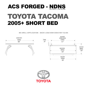 DIAGRAM OF ACS FORGED NO DRILL NO SLIDE TOYOTA TACOMA SHORTBED AND MEASUREMENTS 