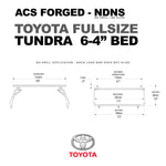 DIAGRAM OF ACS FORGED NO DRILL NO SLIDE TOYOTA FULL SIZE TUNDRA 6-4" BED AND MEASUREMENTS 