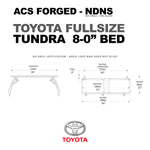 DIAGRAM OF ACS FORGED NO DRILL NO SLIDE FOR TOYOTA FULL SIZE TUNDRA 8-0" BED AND MEASUREMENTS