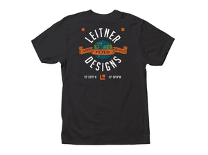 REAR VIEW BLACK TSHIRT WITH FULL COLOR LEITNER WORLD SCRIPT LOGO