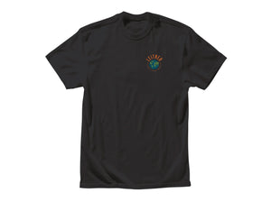 FRONT VIEW BLACK TSHIRT WITH FULL COLOR LEITNER WORLD SCRIPT LOGO 