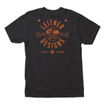 REAR VIEW BLACK TSHIRT WITH ORANGE LEITNER WORLD SCRIPT LOGO