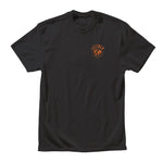 FRONT VIEW BLACK TSHIRT WITH ORANGE LEITNER WORLD SCRIPT LOGO