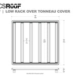 DIAGRAM OF ACS ROOF LOW RACK OVER TONNEAU COVER AND MEASUREMENTS 5'0