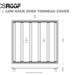 DIAGRAM OF ACS ROOF LOW RACK OVER TONNEAU COVER AND MEASUREMENTS 5-6'