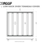 DIAGRAM OF ACS ROOF LOW RACK OVER TONNEAU COVER AND MEASUREMENTS 6-6'