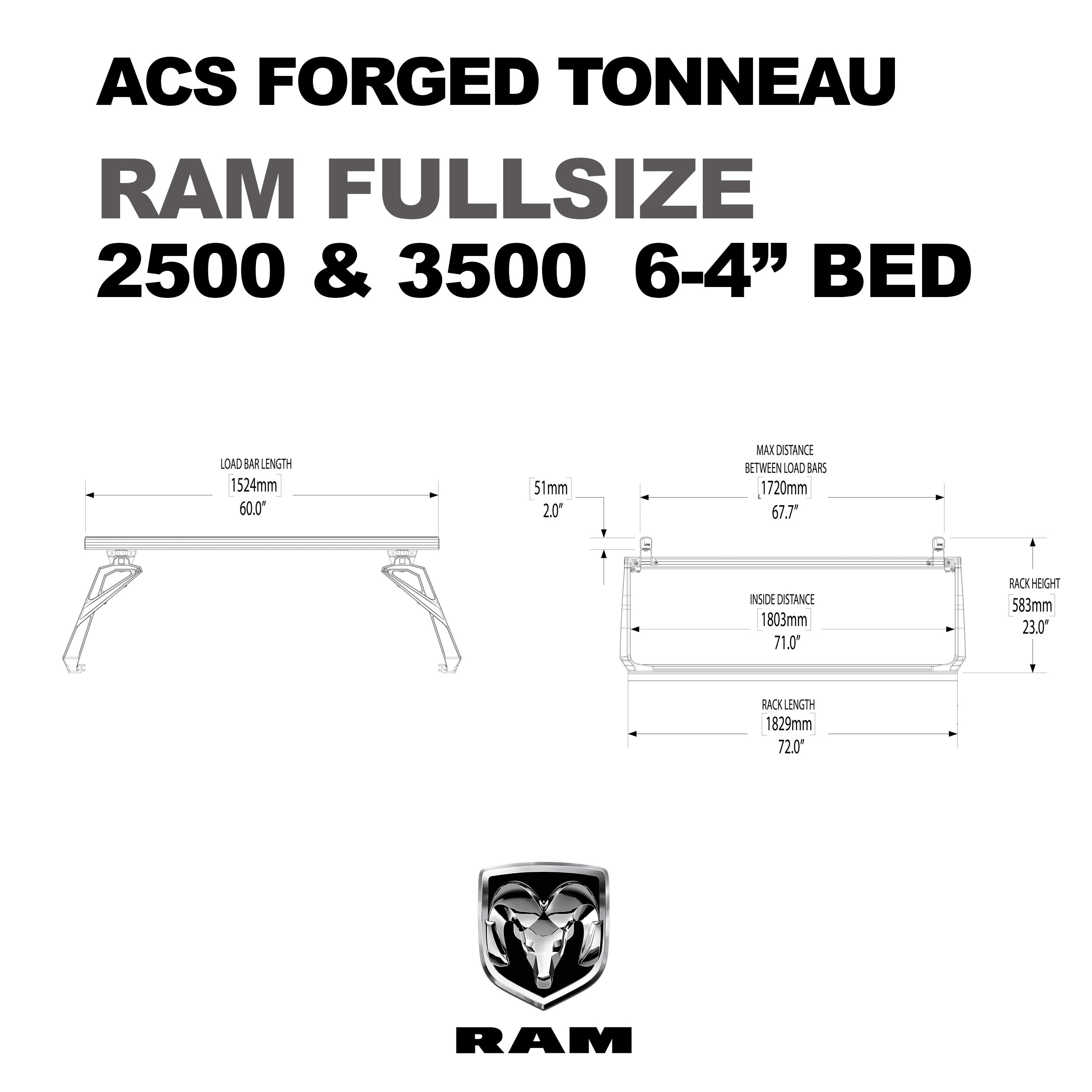 ACS FORGED TONNEAU - RAILS ONLY - RAM