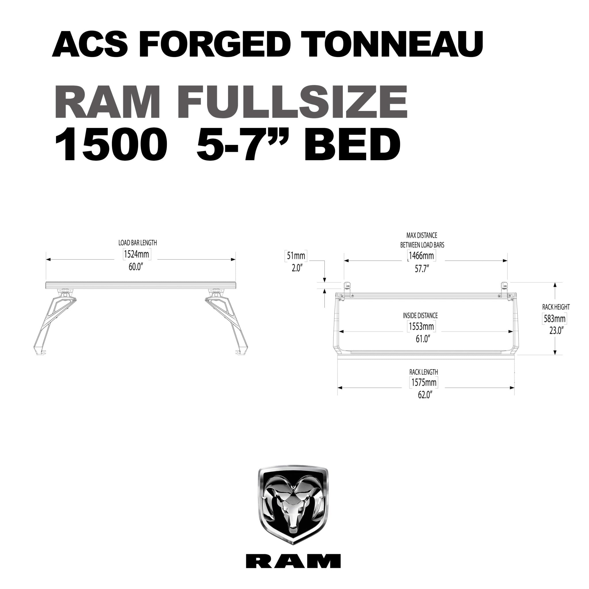 ACS FORGED TONNEAU - RAILS ONLY - RAM - Leitner Designs